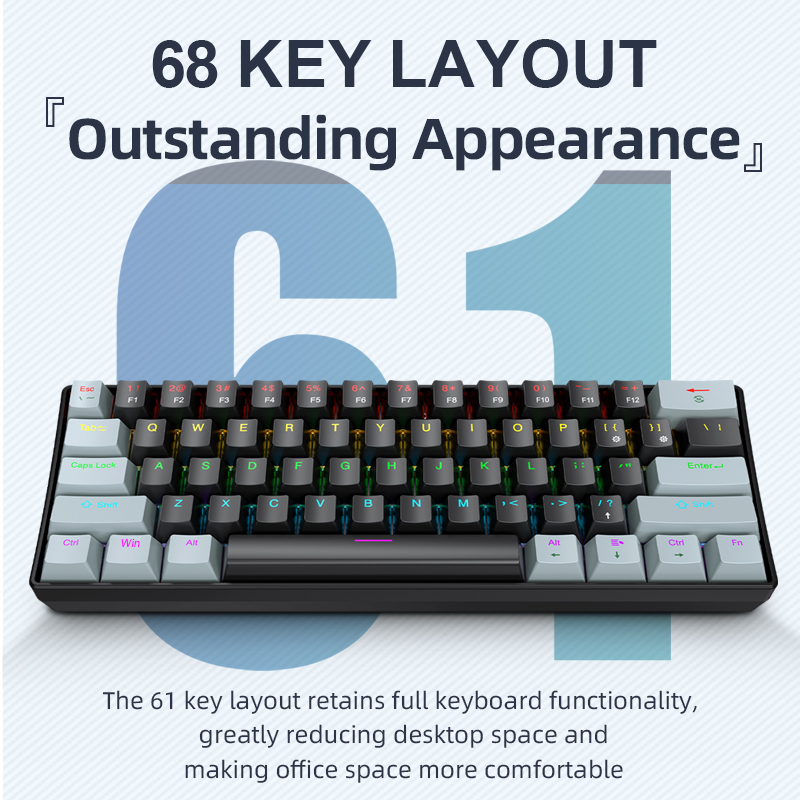 Gaming Keyboard Half - APAYADO K61 Mini Mechanical Keyboard,Wired,61 Keys,Phantom