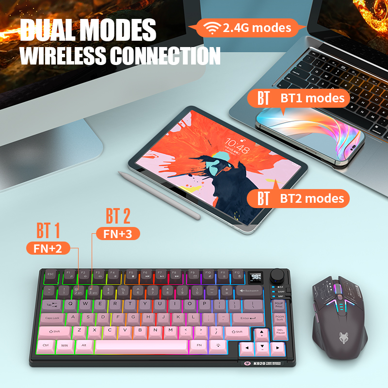 Dual-Mode 2.4G Bluetooth Wirel - Gaming Keyboard And Mouse Set 评论和价格