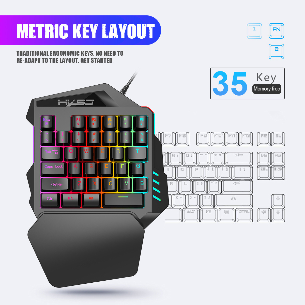 35-key film colorful one-hande - Gaming Keyboard Half 评论和价格