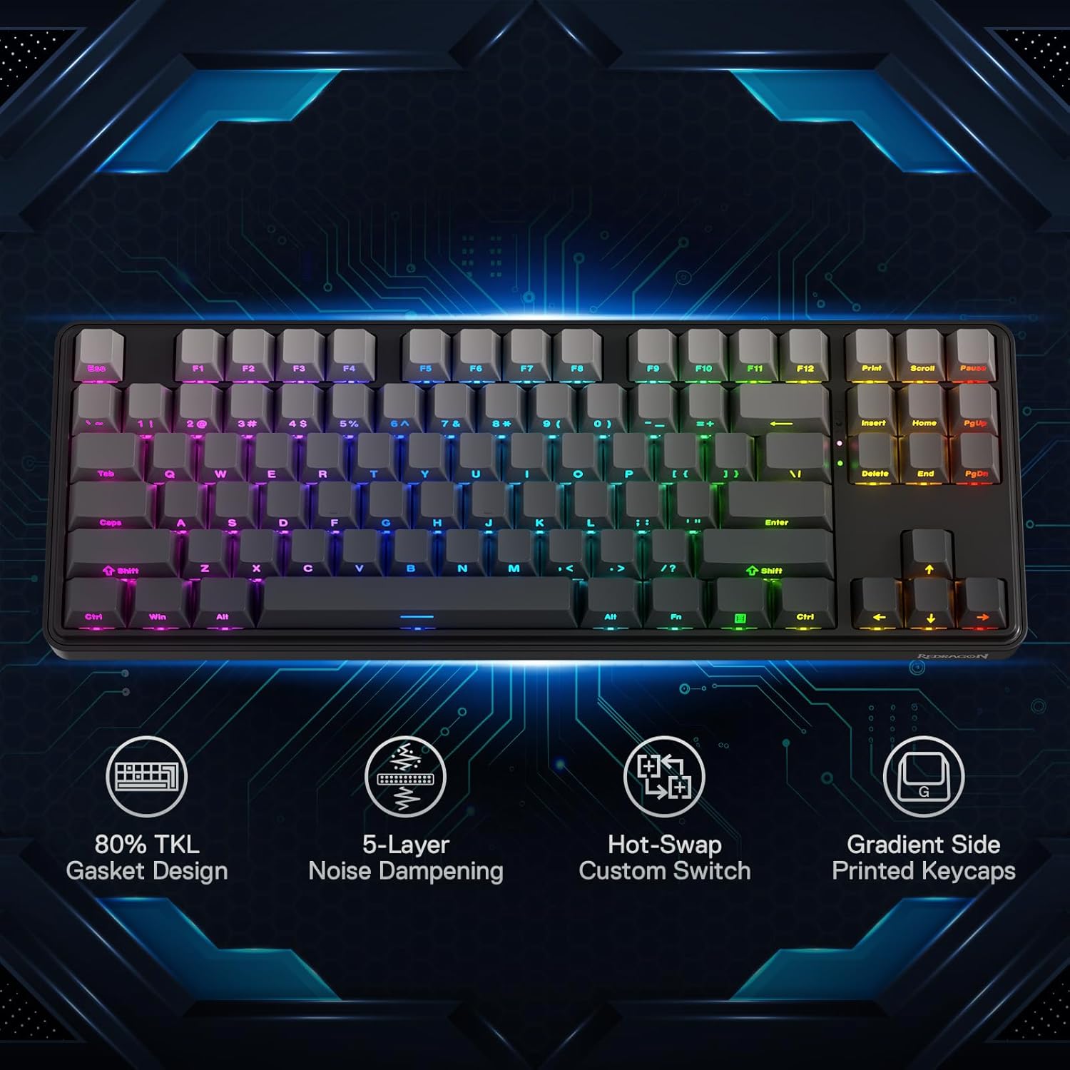 Redragon K707 PRO GB 80% Gaske - Gaming Keyboard No Noise 评论和价格