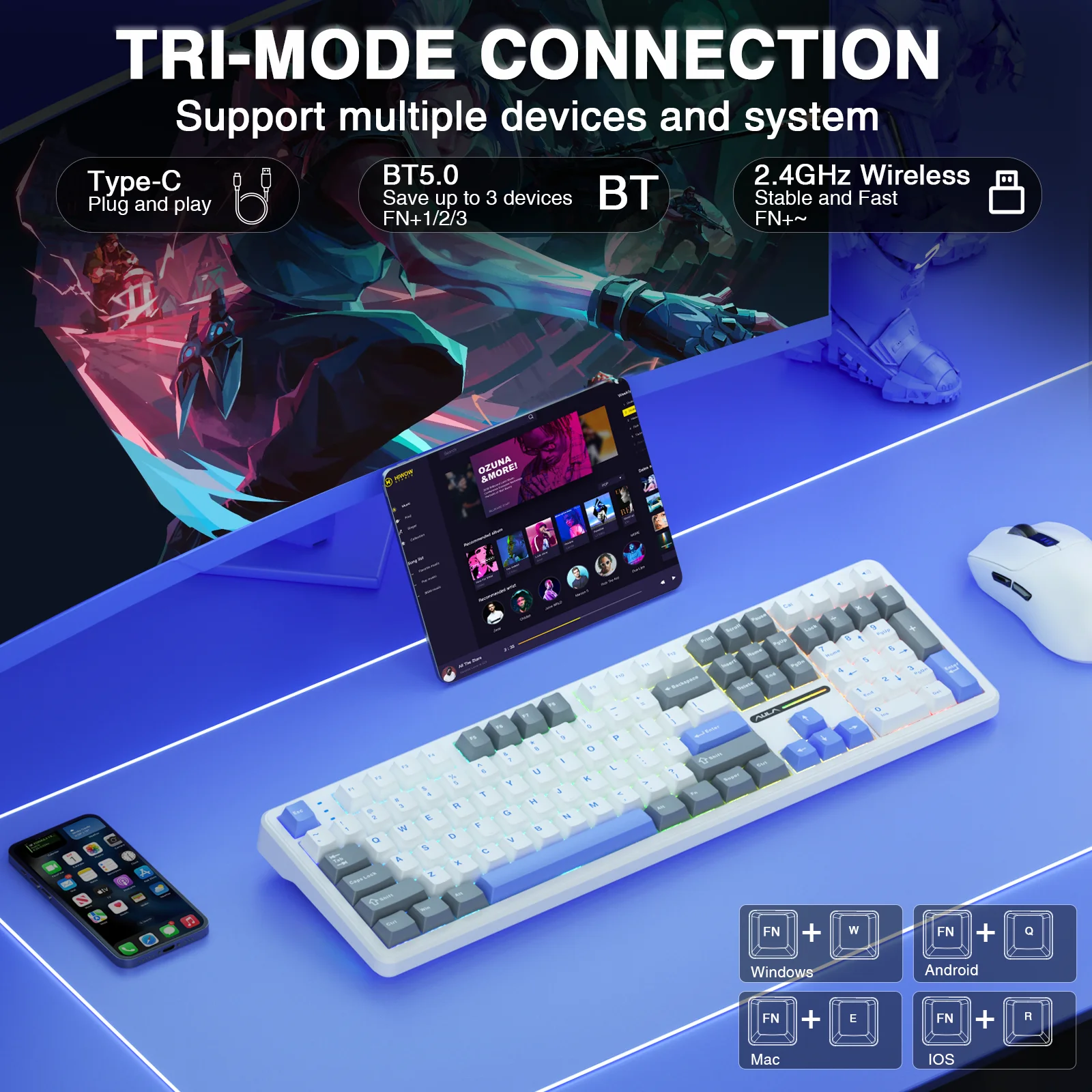 AULA F108 Wireless Keyboard Lo - Gaming Keyboard No Noise 评论和价格