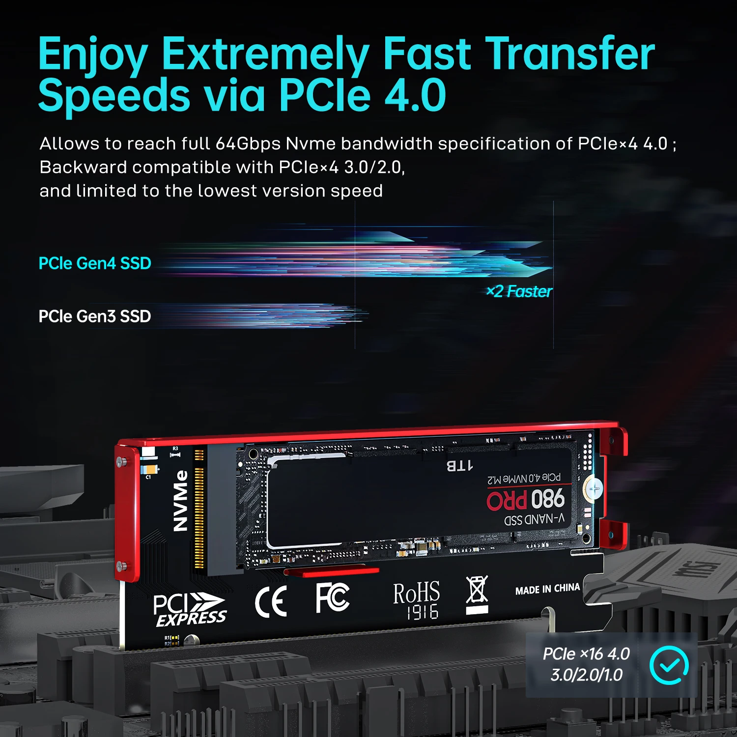 JEYI M.2 NVME To PCIe 4.0 X16  - Samsung Ssd 980 Pro 评论和价格